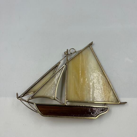Vintage Glass Illusions Stained Sailboat Nautical Hanging Sun Catcher Handmade - Picture 9 of 11